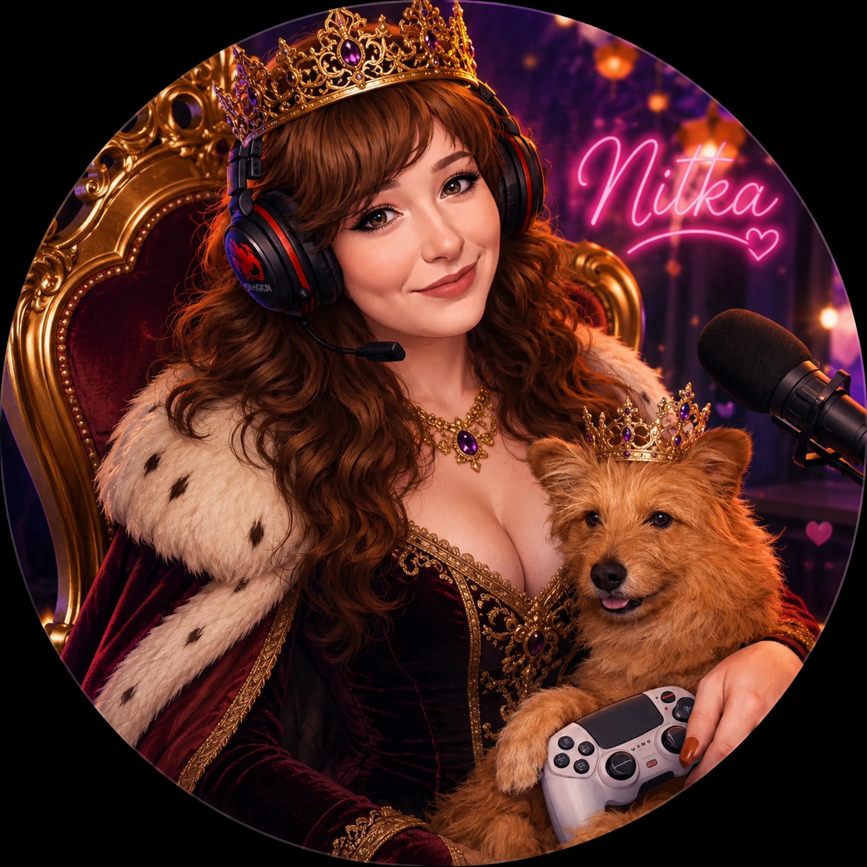 Nitka — streamerka w koronie z psem i kontrolerem